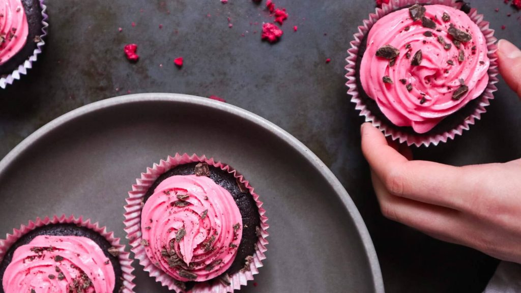 chocolate cupcakes with pink raspberry buttercream