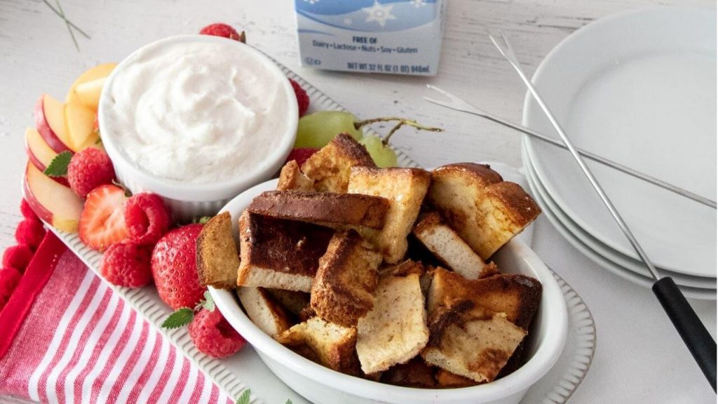 Festive Vegan French Toast With Dairy-Free and Egg-Free Holiday Nog Fondue Recipe