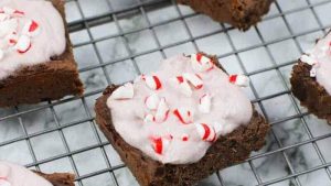Vegan Chocolate Brownies With Peppermint Candy Cane Frosting