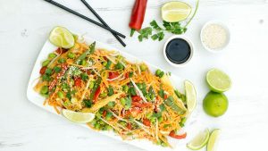 Low-Carb Vegan Asian Edamame and Sweet Potato Noodles With Satay Sauce