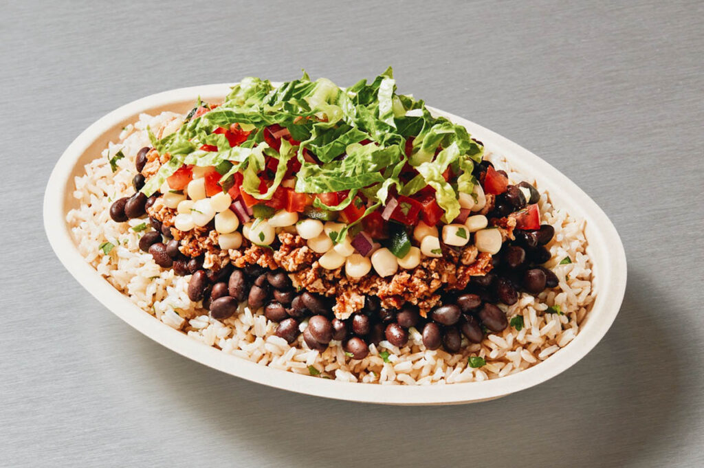 Photo of a Chipotle vegan burrito bowl.