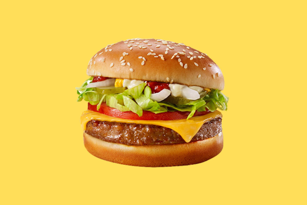 Image of a McDonald's plant-based burger, which uses vegan meat.