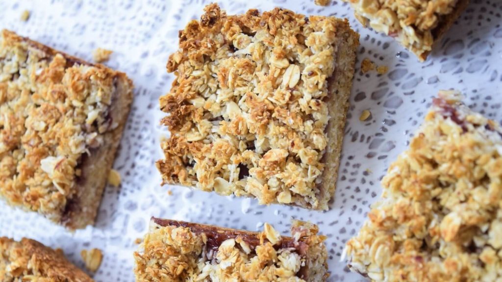 Vegan Strawberry Crumble Bars With Oatmeal Topping