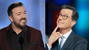 Ricky Gervais and Stephen Colbert Shared a Vegan Burger on the 'Late Show'