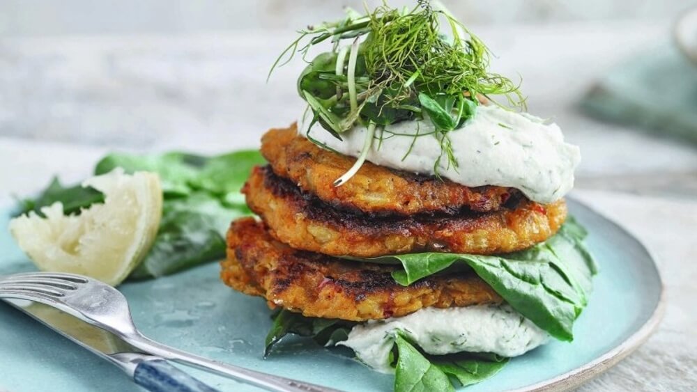 Serve These Vegan Sweet Potato Cakes With Dill and Yogurt