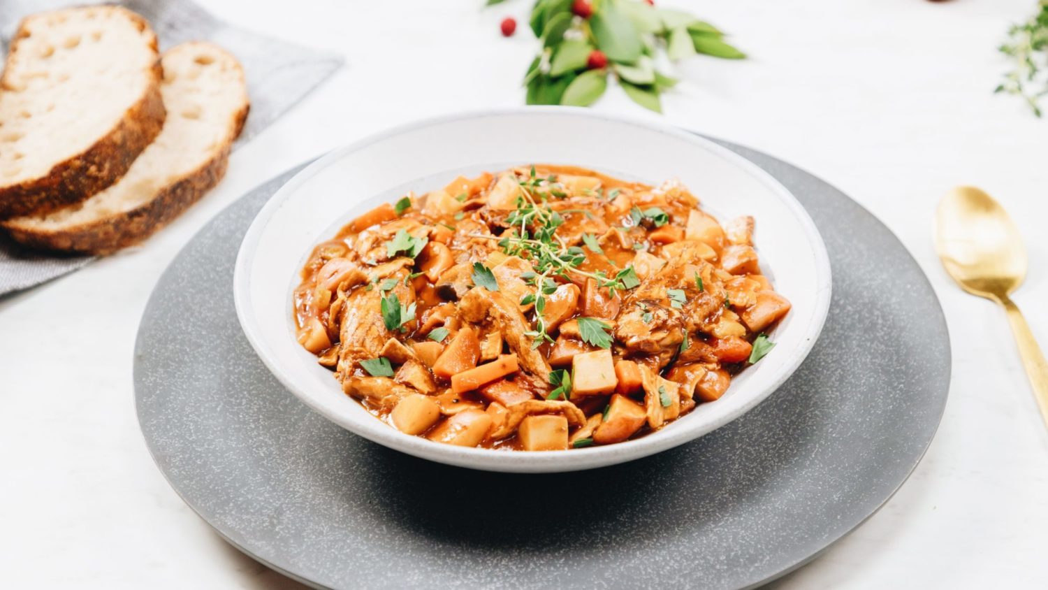 Hearty Vegan Stew With Potatoes and Plant-Based Pulled Pork