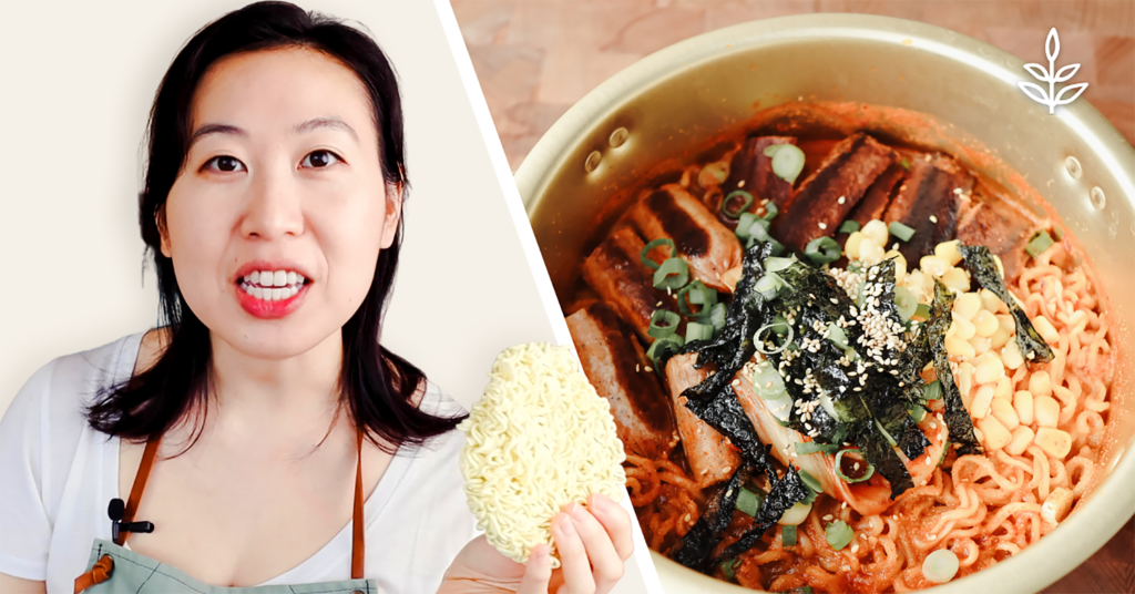 Spicy Vegan Korean Ramen Recipe With Bacon and Sausage