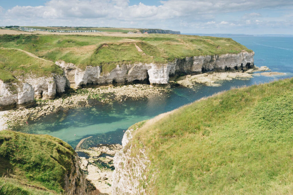 Photo of a cove at North Landing on the Yorkshire coast, England.