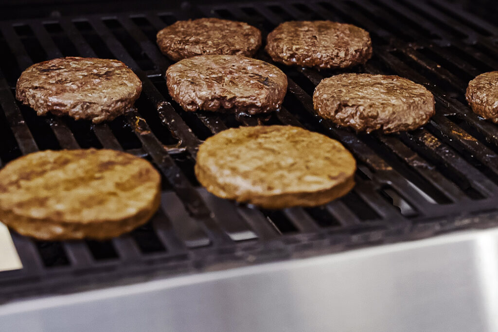 Vegan burgers on a grill
