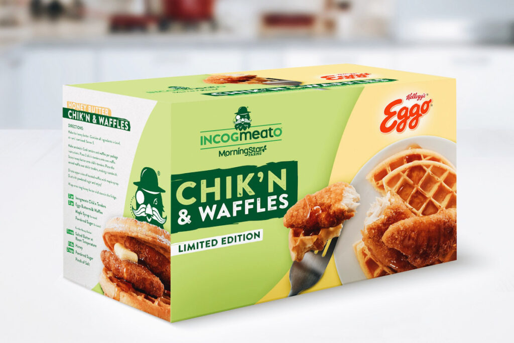 Photo of Eggo's new limited edition buttermilk waffles and vegan chicken package.