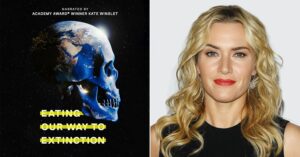 Kate Winslet is narrating a new environmental documentary. Split image features the movie poster (left) and Winslet (right).