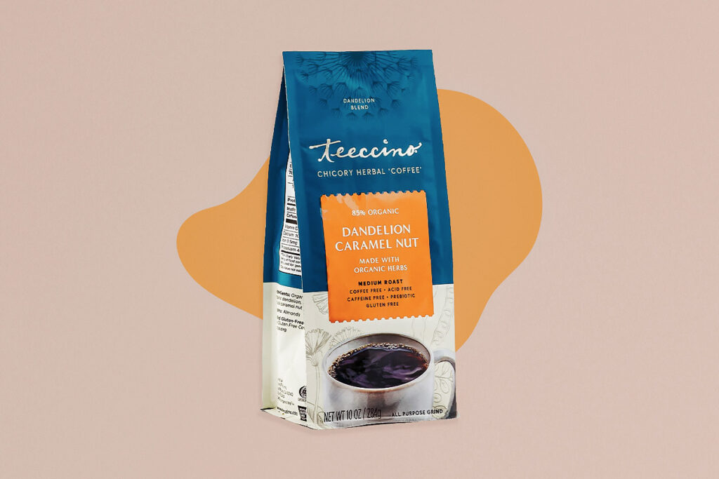 Photo shows Teeccino's coffee alternatives dandelion coffee, which can be enjoyed as a direct alternative.