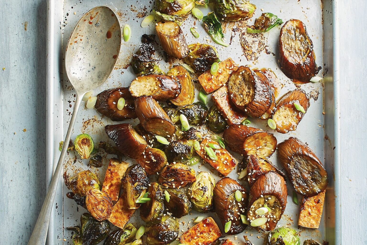 Fall Veggies Recipe Hoisin Eggplant, Spicy Brussels Sprouts, and Tofu