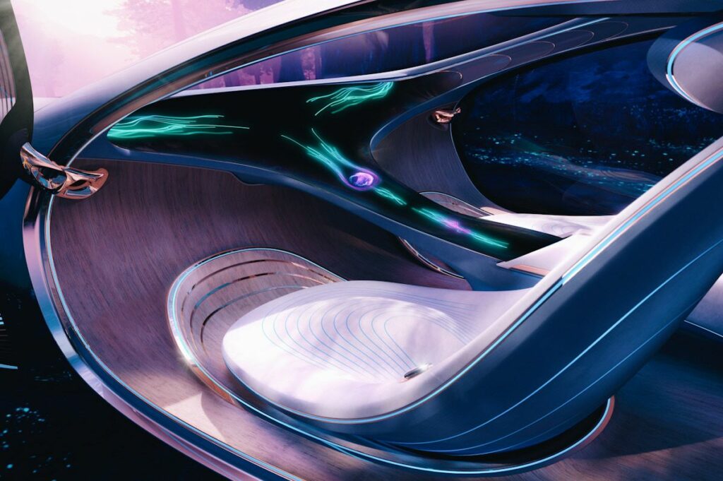 the futuristic interior of Mercedes' Vision AVTR