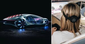 Mercedes Vision AVTR split with a woman wearing the head device
