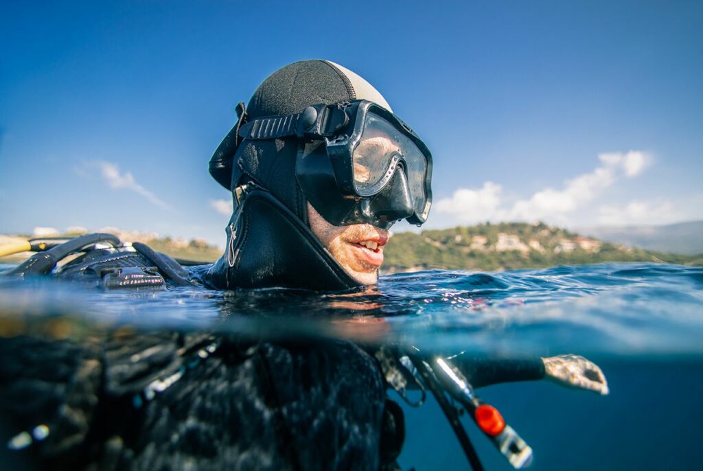 a man diving 