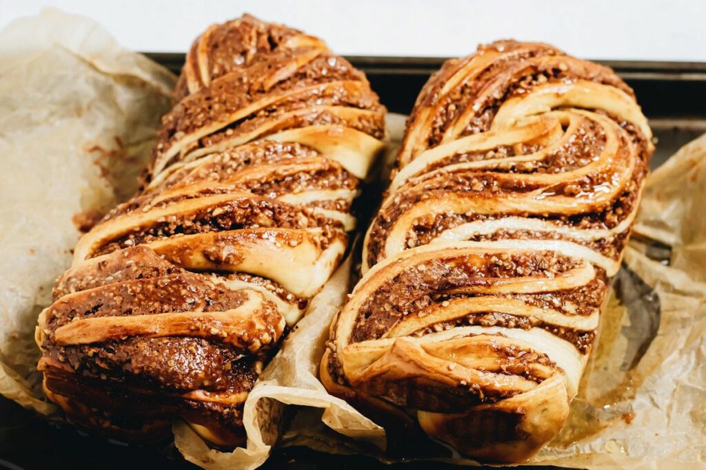 Vegan chocolate babka on a sheetpan