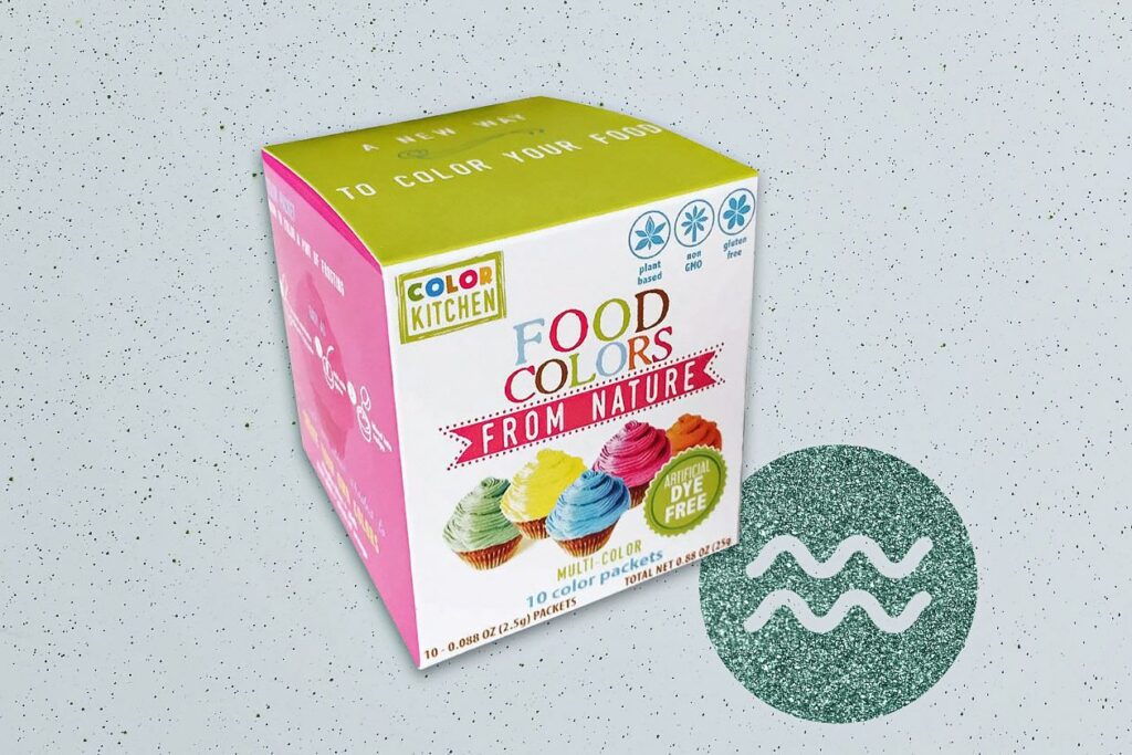 Photo shows a box of all-natural vegan food coloring