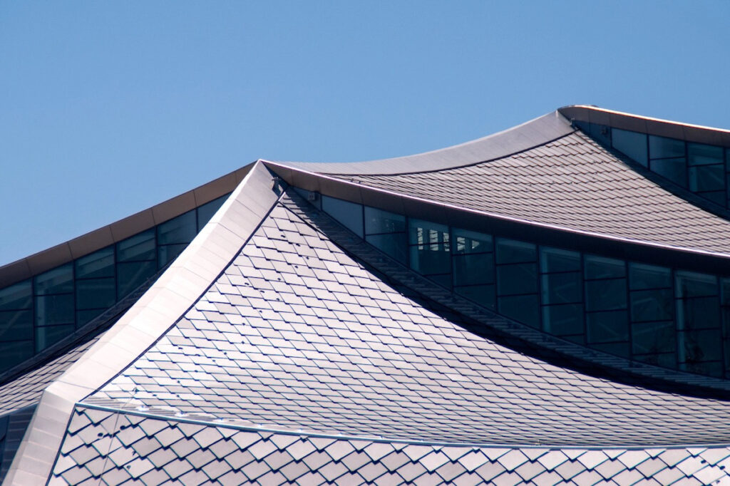 Photo shows Google's new "dragonscale" solar roofing.