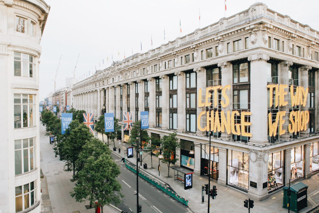 Photo shows the Selfridges department store in London.