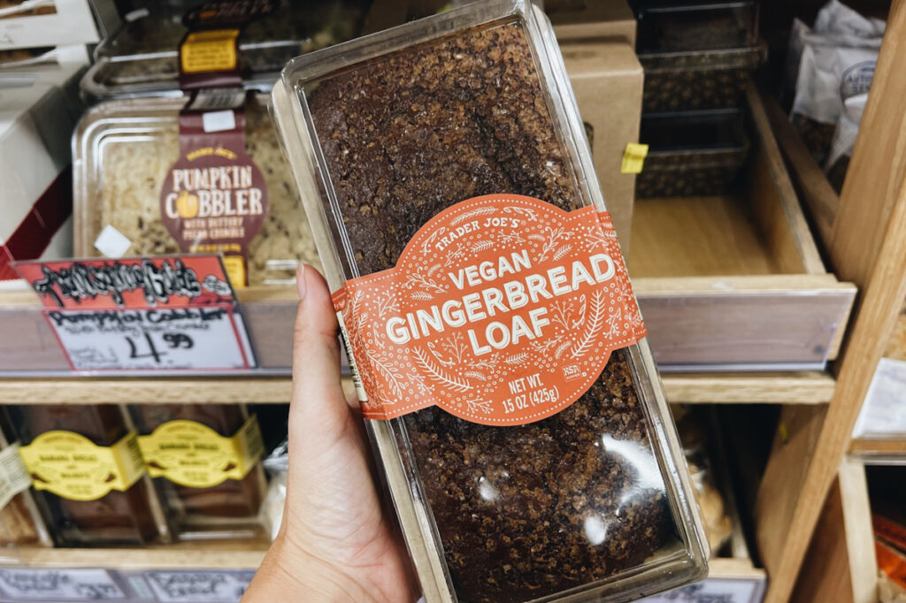 Photo shows Trader Joe's vegan gingerbread loaf.