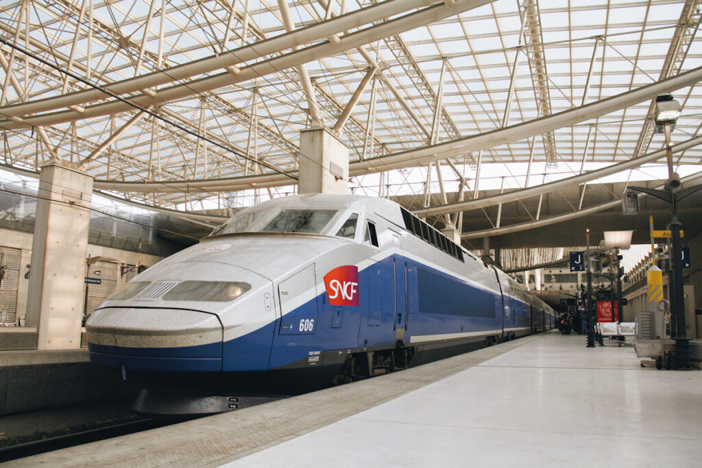Photo shows an SNCF train in Charles De Gaulle International Airport, Paris, France.