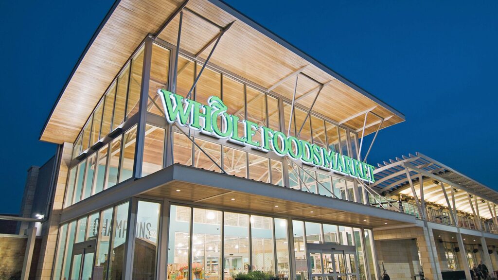 Photo shows an exterior shot of Whole Foods