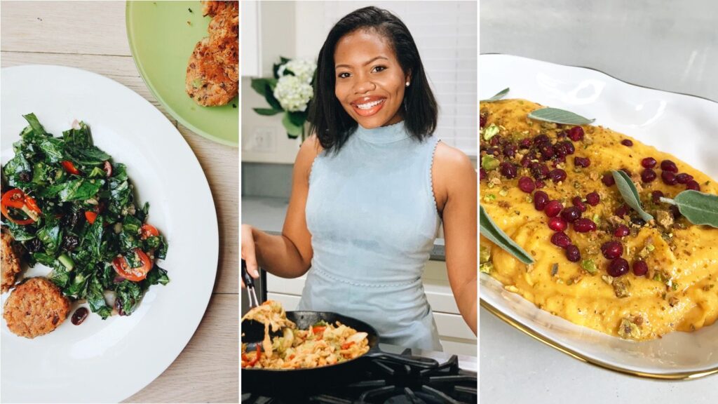 A triptych of Kwanzaa dishes with Madison Amara in the center