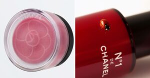 A split image of products from Chanel's new sustainable line No1 De Chanel