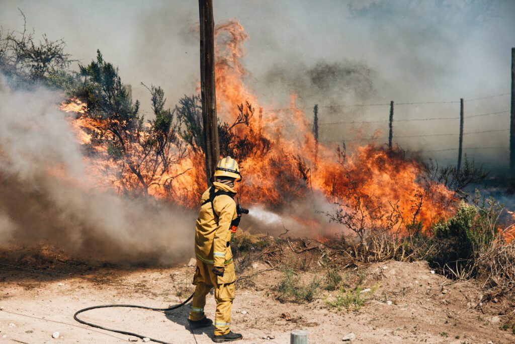 Photo shows a California wildfire fighter.