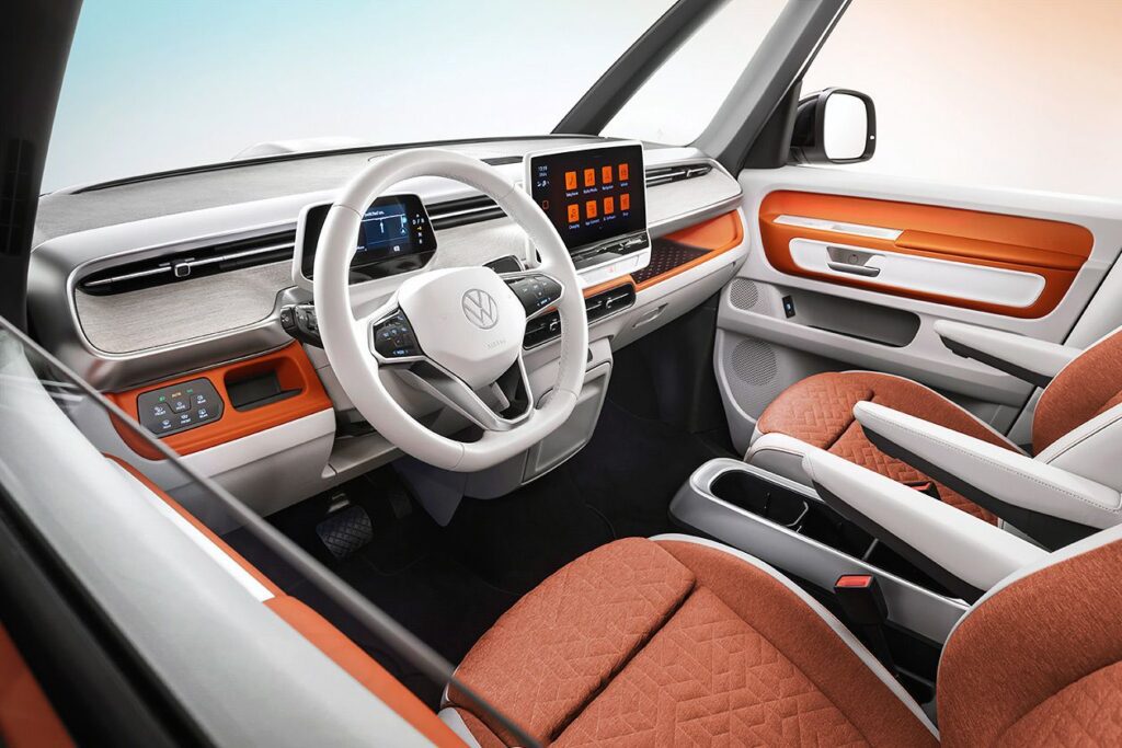 Photo shows interior of the new Volkswagen ID. Buzz